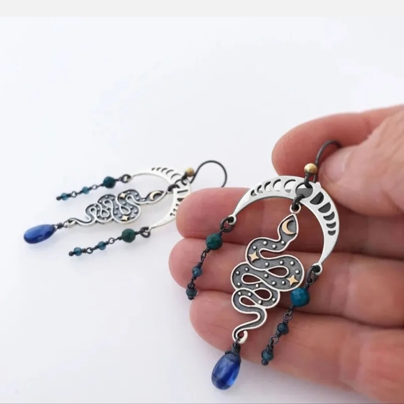 Fun Moonphase serpent π &vintage venetian midnight gem earrings - Picture 8 of 10